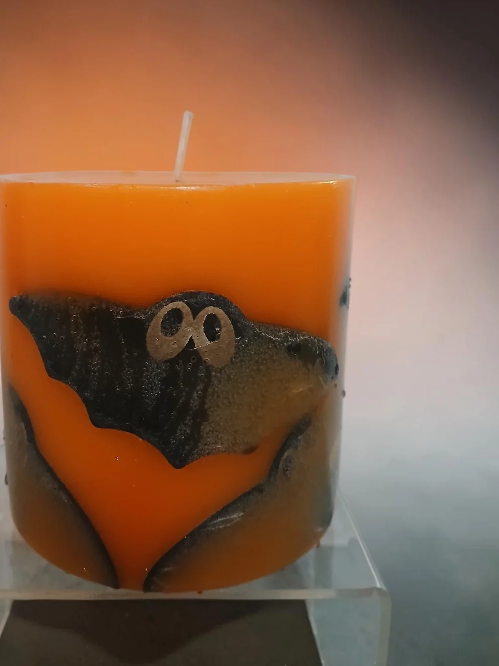 Orange Halloween Bat Pillar Candle - Decorative Home Accent